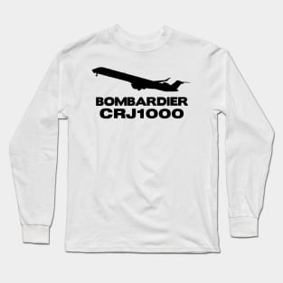 Bombardier CRJ1000 Silhouette Print (Black) Long Sleeve T-Shirt